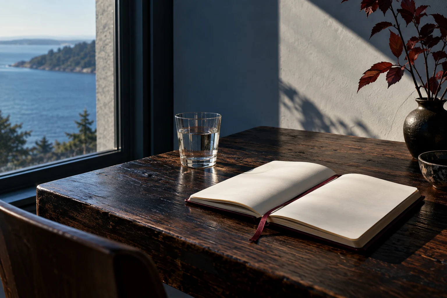 An open notebook in afternoon light